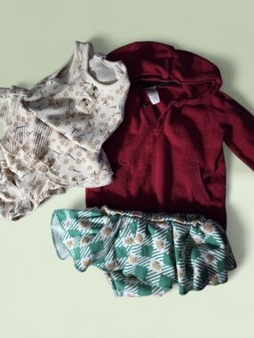 Carters  Hoodie, Floral PL Baby Onesie and Green Ruffle Diaper Cover